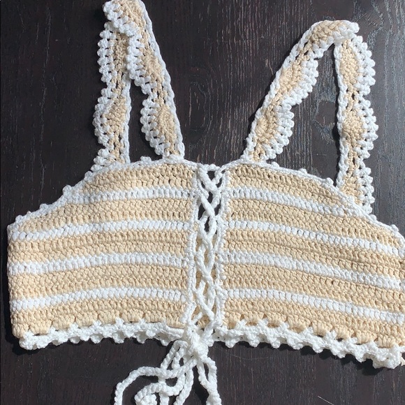 Fashion Nova Striped crochet CROPPED Top M/L - Picture 1 of 7